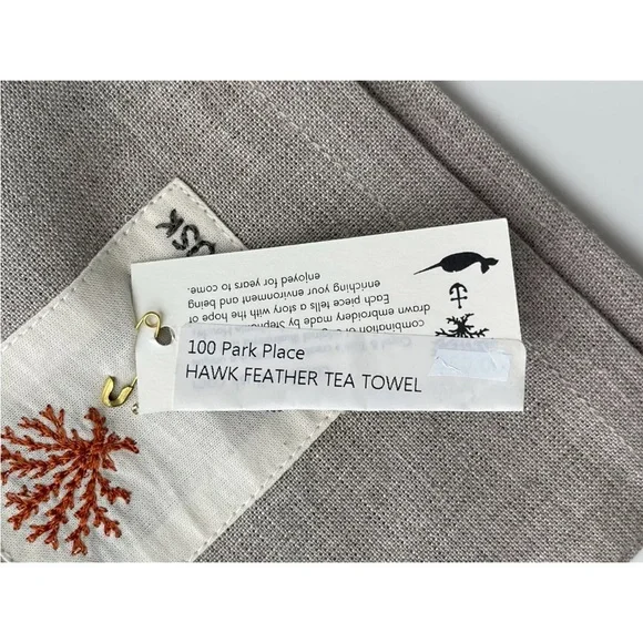 NWT Set Coral & Tusk Feather Embroidered Luxury Linen Kitchen Tea Towels - Picture 6 of 7
